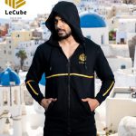 Premium Black French Terry Zip Hoodie Jacket | Yellow Accent | Le Cube
