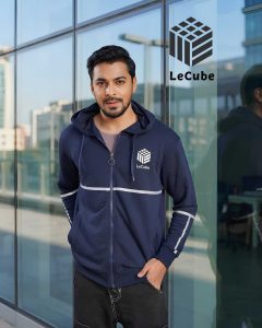 Premium Navy French Terry Zip-Up Hoodie Jacket | 300 GSM | Le Cube