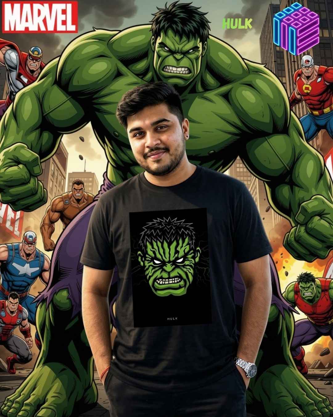 Le Cube Premium “Hulk” T-Shirt – 100% Combed Cotton | 180 GSM Mid-Weight Streetwear Tee Le Cube Premium “Hulk” T-Shirt – 100% Combed Cotton | 180 GSM Mid-Weight Streetwear Tee - Image 1