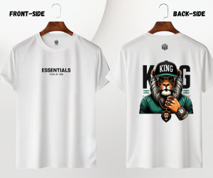 Essentials fear of god (Front side), King graphic streetwear (Back side)  tee 100% combed cotton streetwear shirt. Double sided printed  tee Premium summer graphic t-shirt