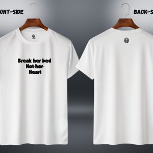 LECUBE "Break Her Bed Not Her Heart" Front-Print Graphic T-Shirt | 100% Combed Cotton