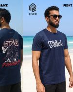 Blessed x "Stay Focused" Navy Blue Graphic T-Shirt | LeCube