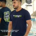 "Tokyo Street Mode" x "Don't Follow Me I'm Lost Too" Navy Blue Graphic T-Shirt | LeCube