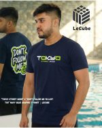 "Tokyo Street Mode" x "Don't Follow Me I'm Lost Too" Navy Blue Graphic T-Shirt | LeCube