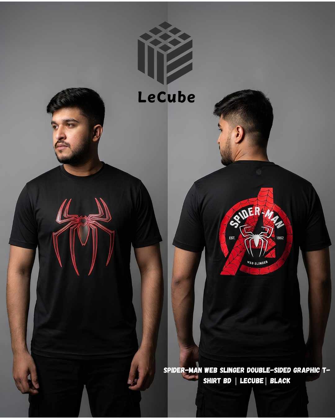 SPIDER-MAN WEB SLINGER DOUBLE-SIDED GRAPHIC T-SHIRT BD | LECUBE| BLACK Spider-Man Web Slinger Double-Sided Graphic T-Shirt BD | LeCube| Black - Image 1