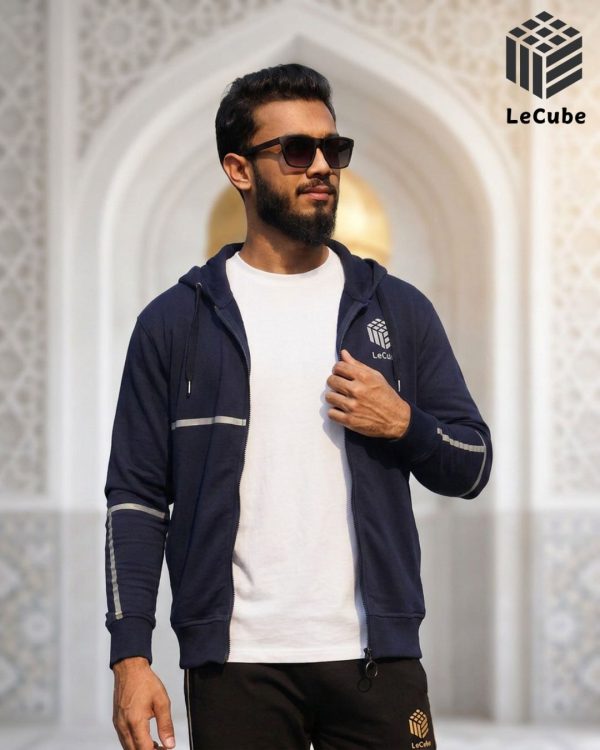 The Ultimate Layering Bundle: Premium Navy French Terry Zip-Up Hoodie Jacket & Get a Free Solid White Premium T-Shirt | Le Cube