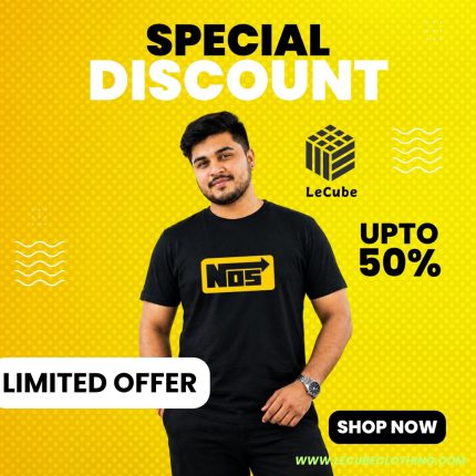 LeCube Men's Black "NOS" Graphic Printed 100% Combed Cotton T-Shirt