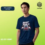 Le Cube "BEAST MODE ON" Navy Blue Gym T-Shirt – 100% Combed Cotton (180 GSM)