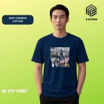Le Cube "NEW YORK" Cityscape Graphic Navy Blue Streetwear T-Shirt – 100% Combed Cotton