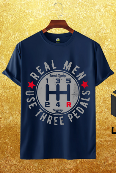 Print T-shirt- Real men _Use Three Pedals